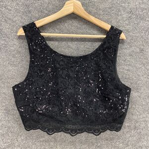 Jodi Kristopher Cropped Top Women 15 Black Full Zip Sequin Crochet Sleeveless
